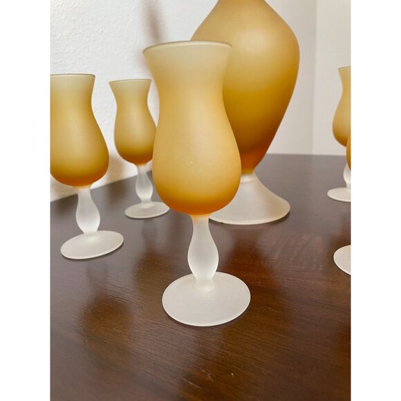 Vintage MCM Italian Empoli Carlo Moretti Satinato Frosted Amber Glass Decanter S - Picture 3 of 9